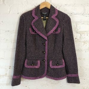 BISOU BISOU Purple & Green Tweed Blazer Satin Trim
